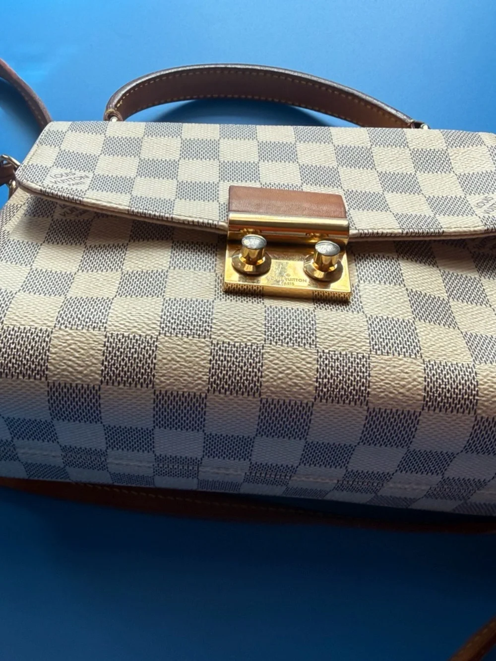 Louis Vuitton Damier Azur Canvas Satchel in Cream and Tan